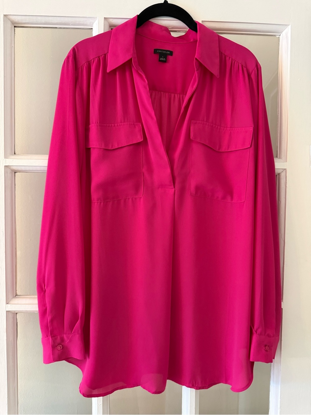 Ann Taylor Pink Fuchsia Camp Shirt Blouse Size L